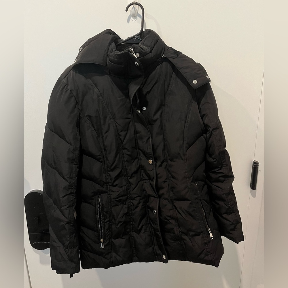 Calvin Klein Black Coat with High Collar and Hood